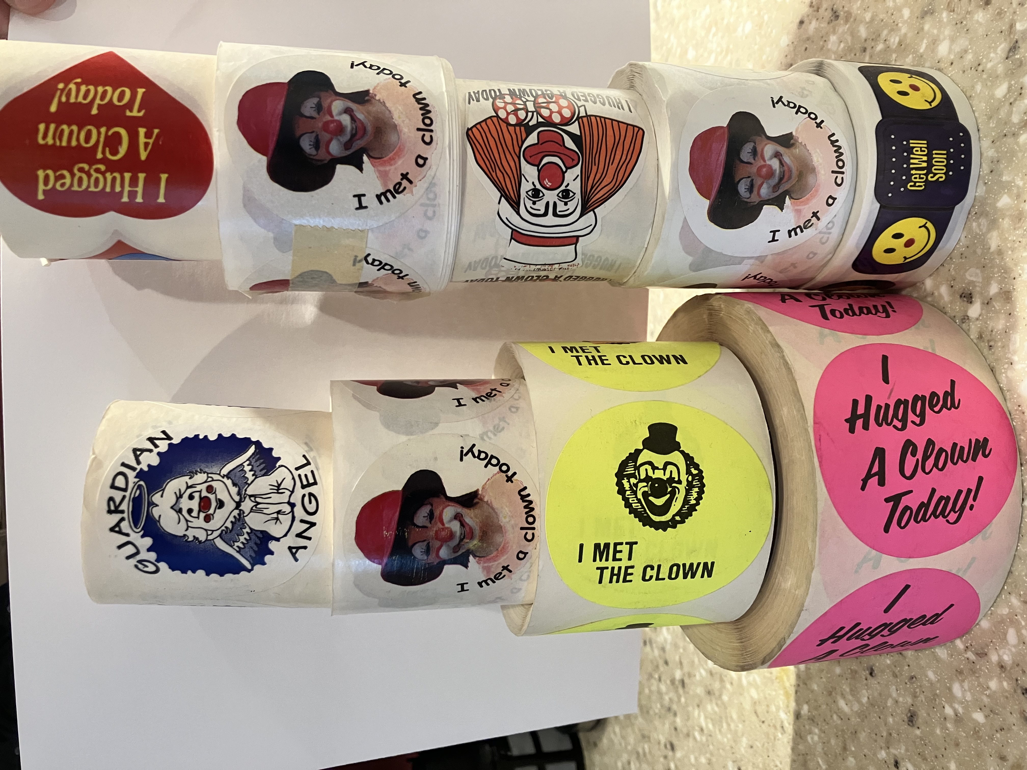 CLOWN STICKERS CLOSE OUT - 3 ROLLS ASSORTED