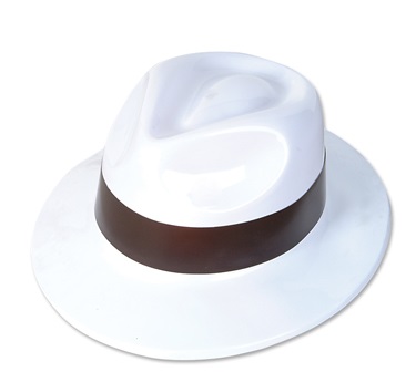 WHITE GANGSTER HAT WITH BAND (case of 288)