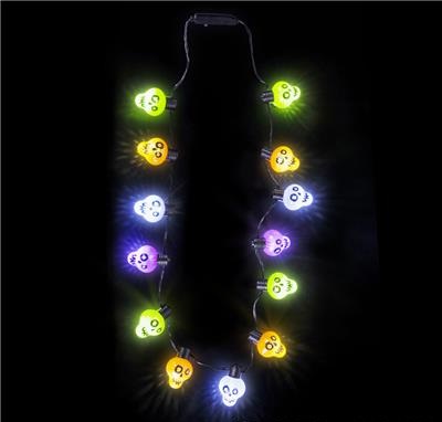 25" Light up Colored Skull Necklace (case of 48)