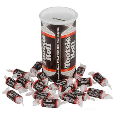 Tootsie Roll Bank Filled with  Tootsie Rolls - Case of 24 Filled Banks