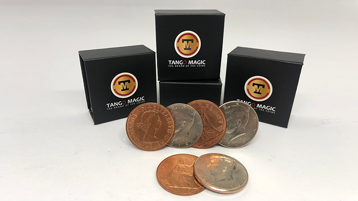 Hopping Half with Expanded Shell Coins & English Penny D0059 by Tango Magic - Trick