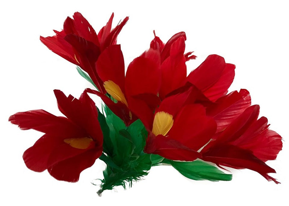 Professional Feather Flower Sleeve Bouquet Red with Yellow Centers