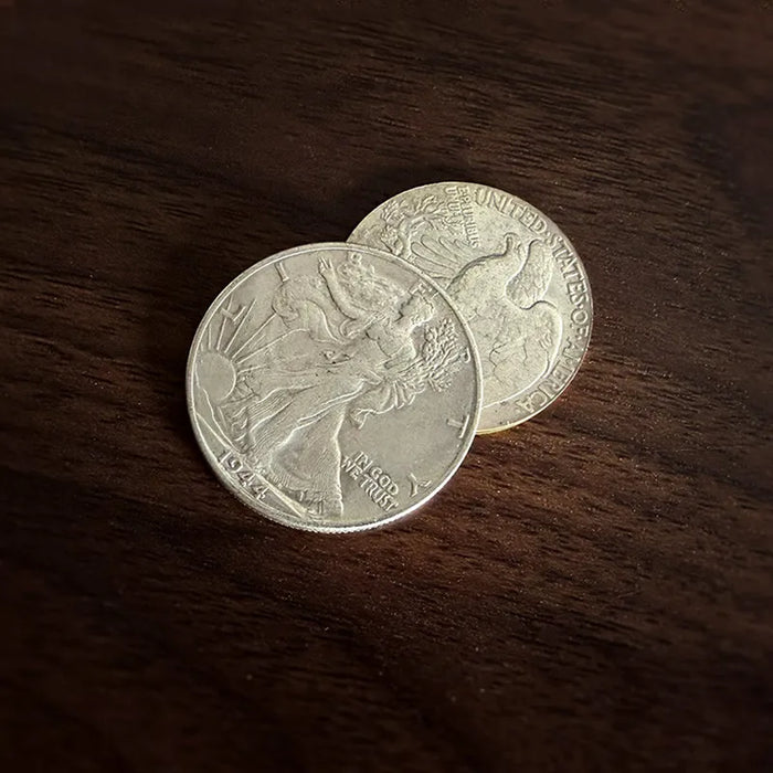 Multipurpose Flipper Coin (Walking Liberty Half Dollar) by Oliver Magic -MHM