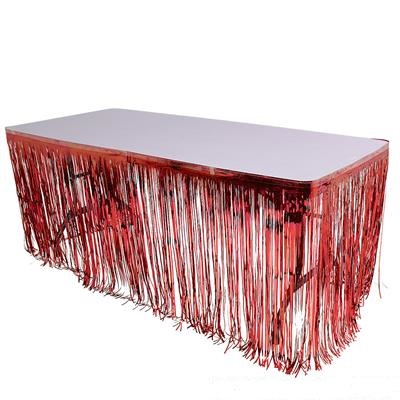 144"X30" Red Metallic Fringe Table Skirt (case of 48)