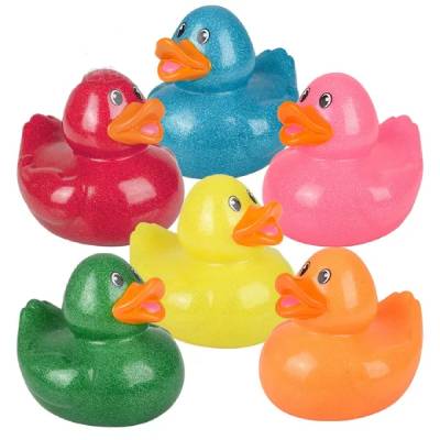 6" Big Rubber Glitter Ducky Assortment - Case of 48