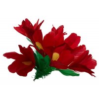 Professional Feather Flower Sleeve Bouquet Red with Yellow Centers